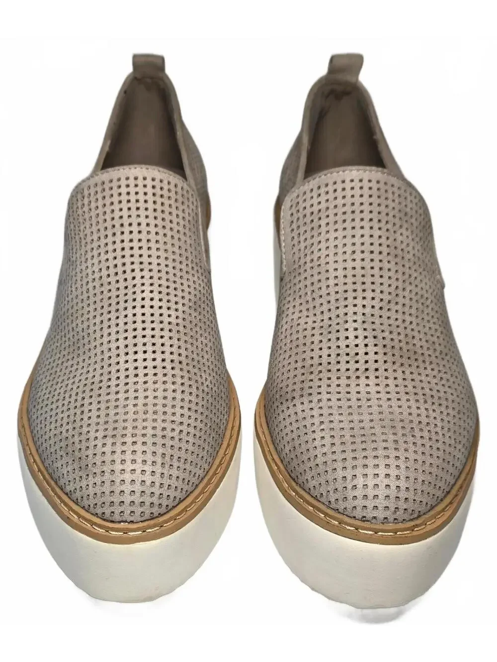 DKNY 9.5M Taupe Perforated Slip-On Platform Shoes